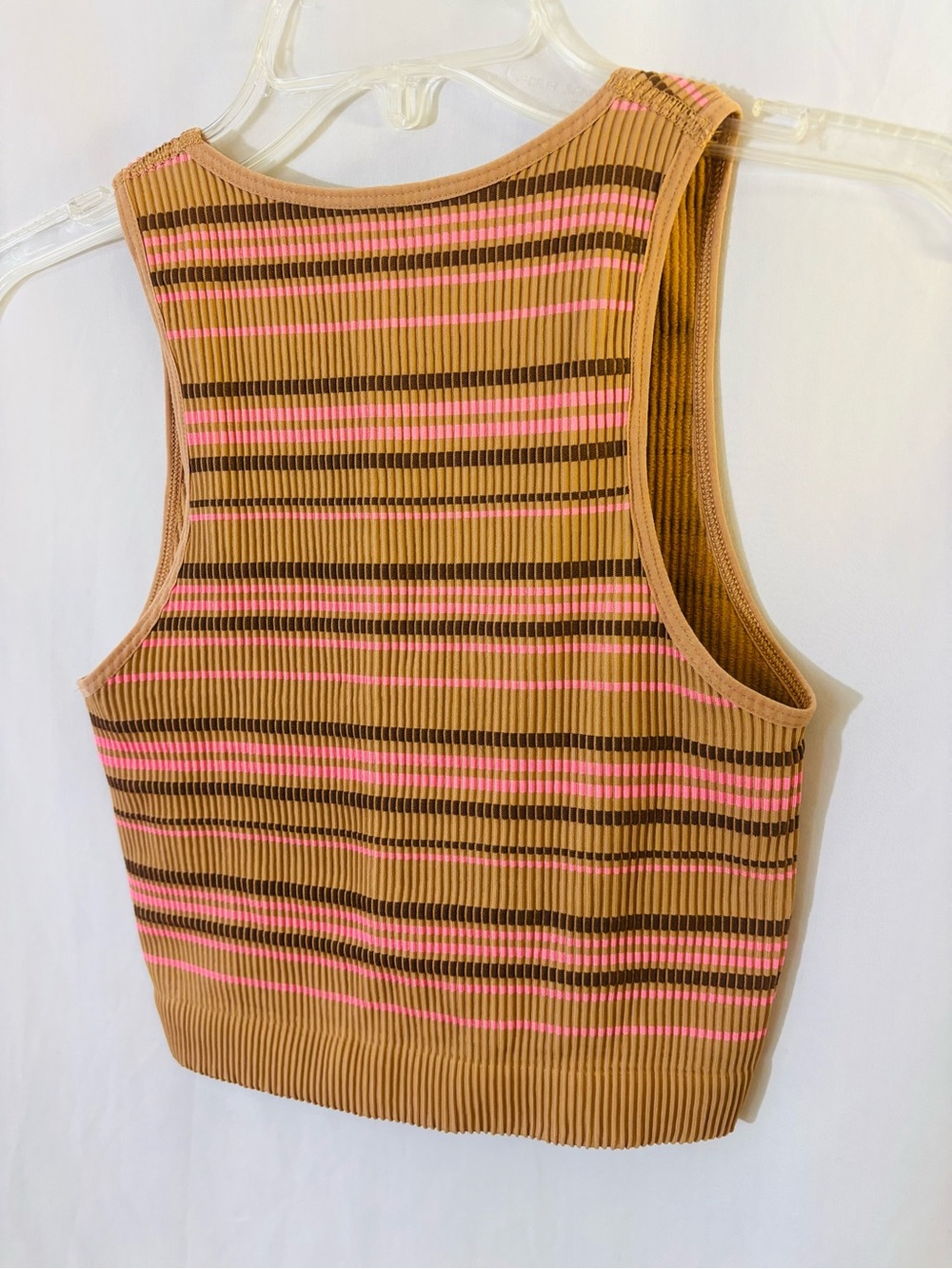 Aerie Real Good Striped Twist Front Crop Tank | Caramel Pink Brown | Large - Picture 3 of 7